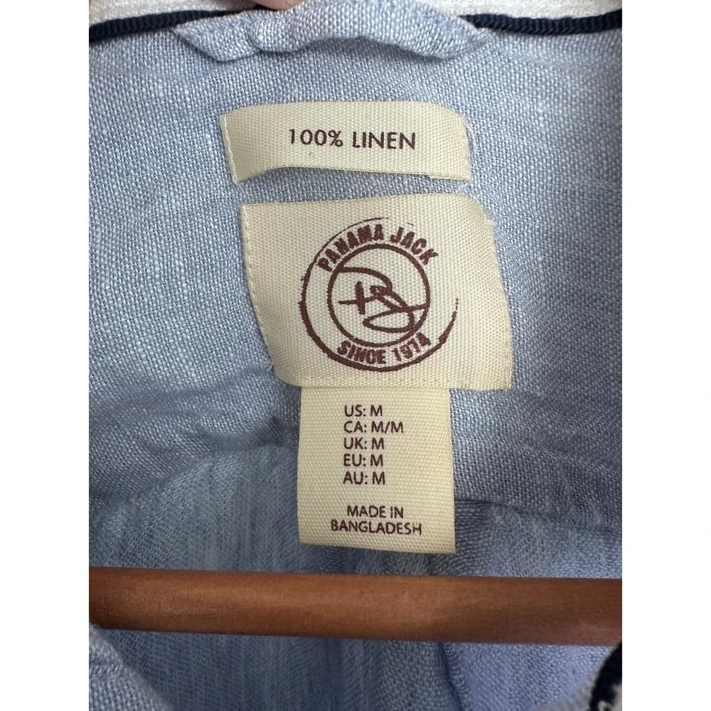 Panama Jack 100% Linen Shirt Men's M Blue Long Sleeve Collared Button Up Beach